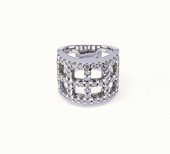 Bague 53.5 Bague bandeau ajourée en or blanc 18K et diamants 58 Facettes band.ajour.dt