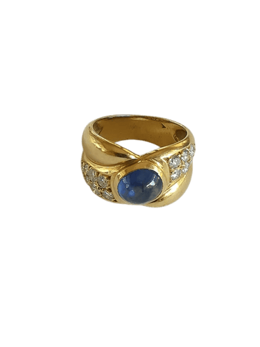 Bague 49 Bague jonc croisée en or jaune avec saphir et diamants 58 Facettes 01350