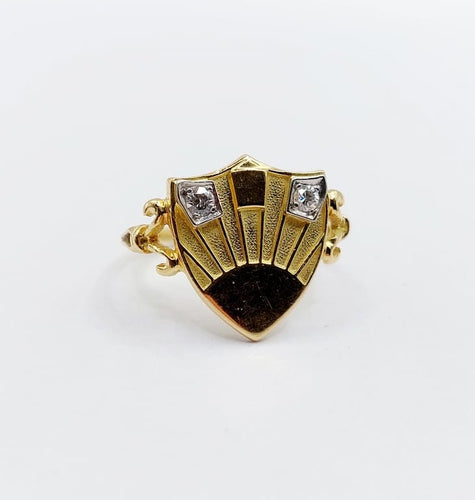 Bague 51 Bague chevalière blason vintage en or 18k et platine, diamants 58 Facettes A06817