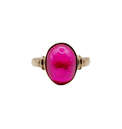 Bague 48 Bague chevalière Art déco en or rose 14K au rubis synthétique 58 Facettes A06818