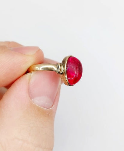 Bague 48 Bague chevalière Art déco en or rose 14K au rubis synthétique 58 Facettes A06818