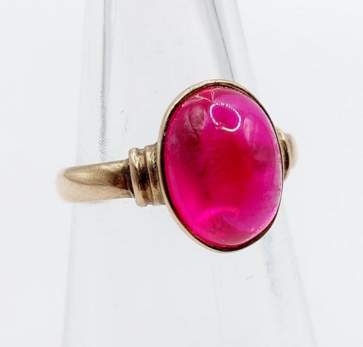 Bague 48 Bague chevalière Art déco en or rose 14K au rubis synthétique 58 Facettes A06818