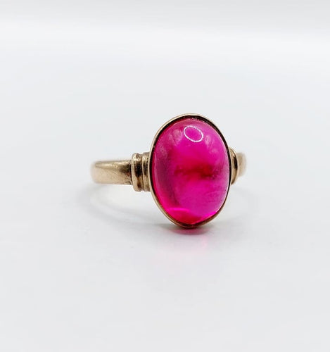 Bague 48 Bague chevalière Art déco en or rose 14K au rubis synthétique 58 Facettes A06818