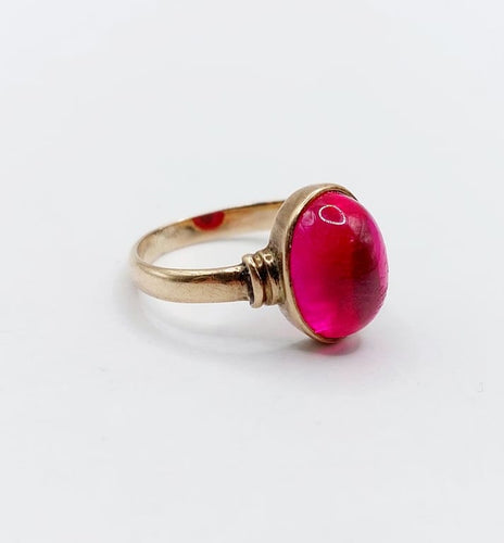 Bague 48 Bague chevalière Art déco en or rose 14K au rubis synthétique 58 Facettes A06818