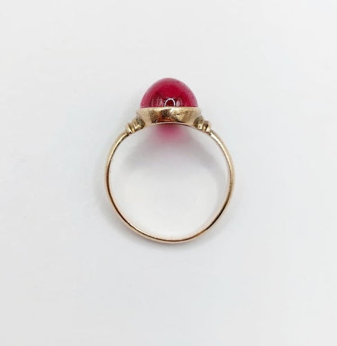 Bague 48 Bague chevalière Art déco en or rose 14K au rubis synthétique 58 Facettes A06818