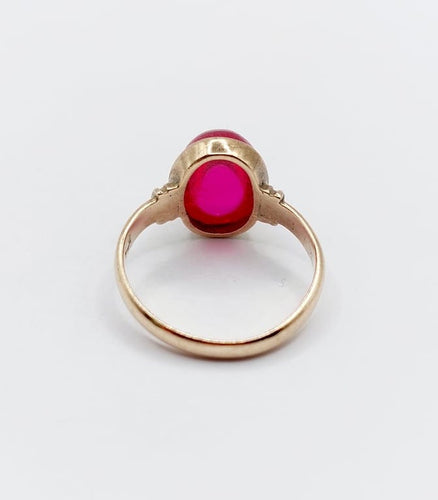Bague 48 Bague chevalière Art déco en or rose 14K au rubis synthétique 58 Facettes A06818