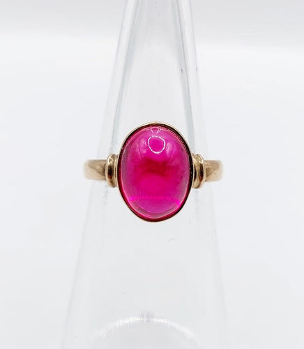 Bague 48 Bague chevalière Art déco en or rose 14K au rubis synthétique 58 Facettes A06818