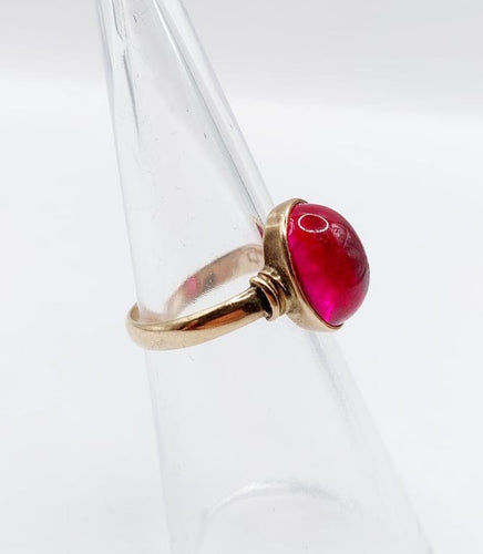 Bague 48 Bague chevalière Art déco en or rose 14K au rubis synthétique 58 Facettes A06818