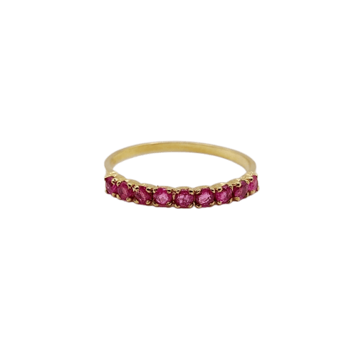 Bague 52 Demi-alliance vintage - Bague en or jaune 18k et rubis 58 Facettes A06819