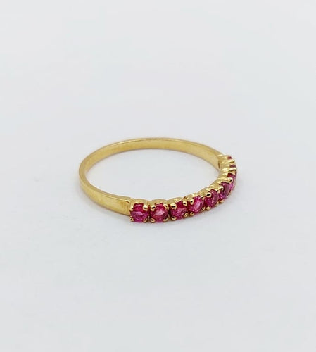 Bague 52 Demi-alliance vintage - Bague en or jaune 18k et rubis 58 Facettes A06819