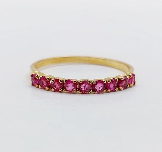 Bague 52 Demi-alliance vintage - Bague en or jaune 18k et rubis 58 Facettes A06819