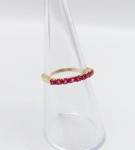 Bague 52 Demi-alliance vintage - Bague en or jaune 18k et rubis 58 Facettes A06819