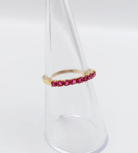 Bague 52 Demi-alliance vintage en or 18k et rubis 58 Facettes A06819