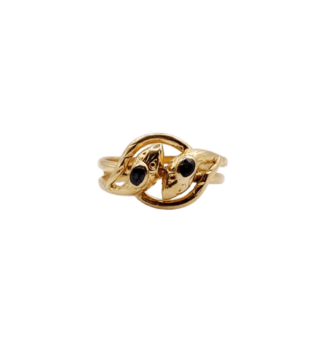 Bague 51 Bague serpent antique en or rose 18k avec verres rouges et verts 58 Facettes A06821