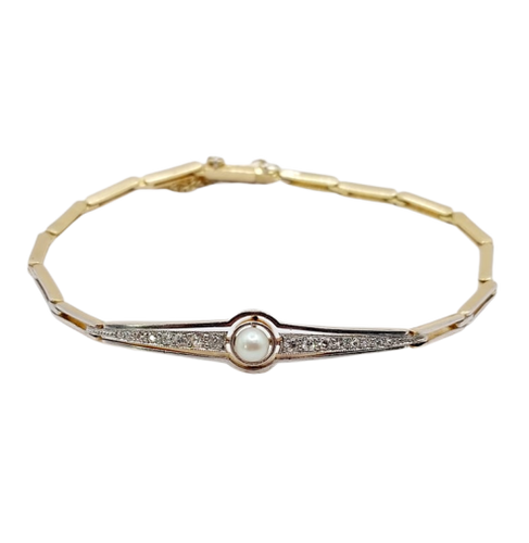 Bracelet Bracelet Art déco en or 18k et platine avec perle et diamants 58 Facettes A06831