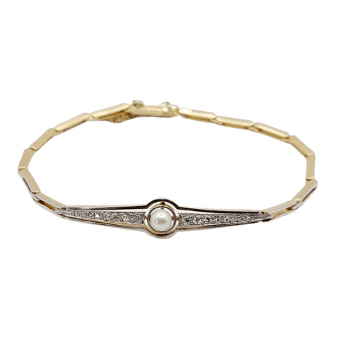 Bracelet Bracelet Art déco en or 18k et platine avec perle et diamants 58 Facettes A06831