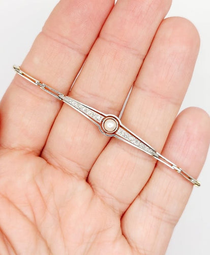 Bracelet Art déco en or 18k et platine avec perle et diamants 58 Facettes A06831