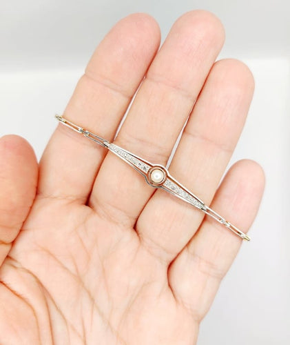 Bracelet Art déco en or 18k et platine avec perle et diamants 58 Facettes A06831