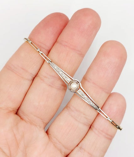 Bracelet Art déco en or 18k et platine avec perle et diamants 58 Facettes A06831