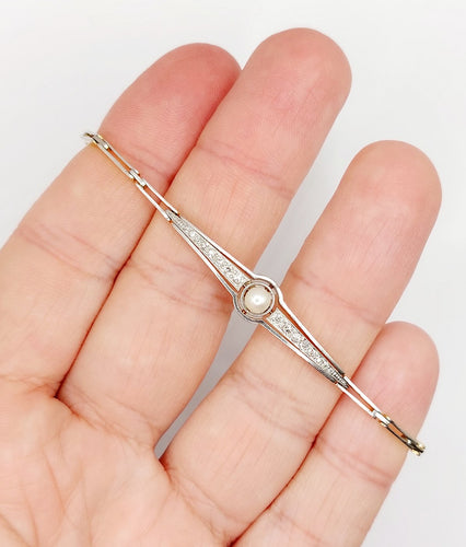 Bracelet Bracelet Art déco en or 18k et platine avec perle et diamants 58 Facettes A06831