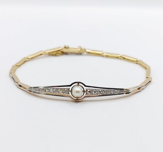 Bracelet Bracelet Art déco en or 18k et platine avec perle et diamants 58 Facettes A06831
