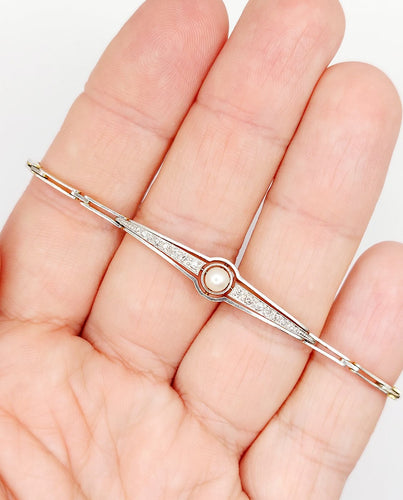 Bracelet Bracelet Art déco en or 18k et platine avec perle et diamants 58 Facettes A06831