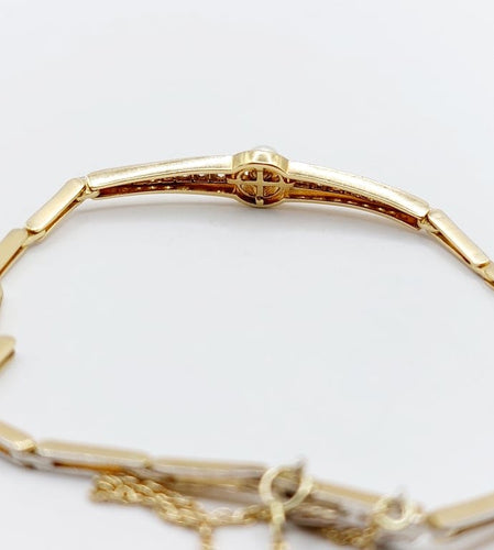 Bracelet Art déco en or 18k et platine avec perle et diamants 58 Facettes A06831