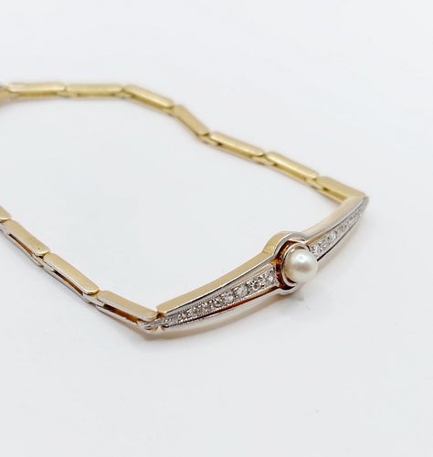 Bracelet Bracelet Art déco en or 18k et platine avec perle et diamants 58 Facettes A06831