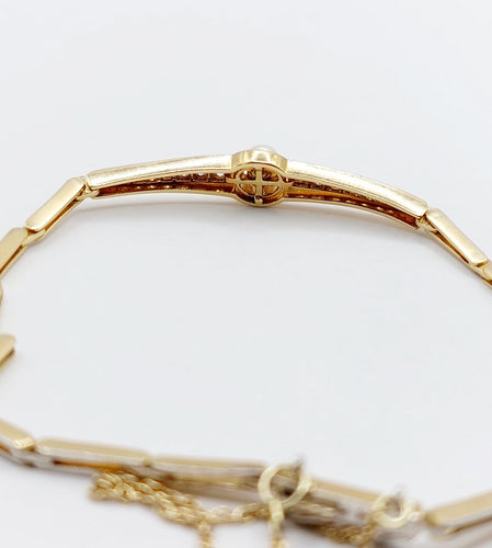 Bracelet Bracelet Art déco en or 18k et platine avec perle et diamants 58 Facettes A06831