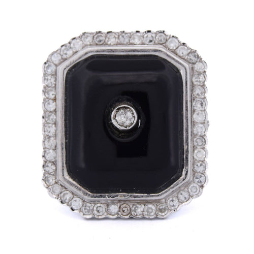 Bague 56 Bague Art déco en or blanc 18 ct avec onyx et diamants 58 Facettes AN48 (00519)
