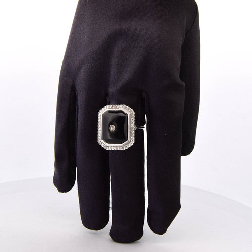 Bague 56 Bague Art déco en or blanc 18 ct avec onyx et diamants 58 Facettes AN48 (00519)