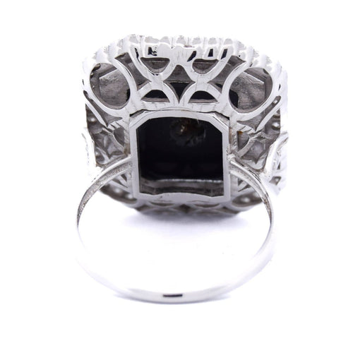 Bague 56 Bague Art déco en or blanc 18 ct avec onyx et diamants 58 Facettes AN48 (00519)