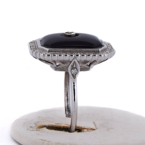 Bague 56 Bague Art déco en or blanc 18 ct avec onyx et diamants 58 Facettes AN48 (00519)