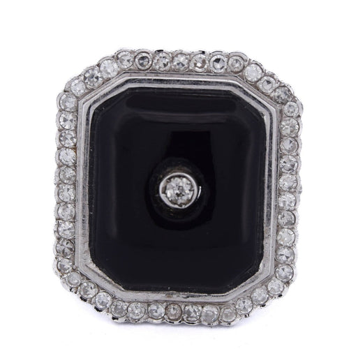 Bague 56 Bague Art déco en or blanc 18 ct avec onyx et diamants 58 Facettes AN48 (00519)