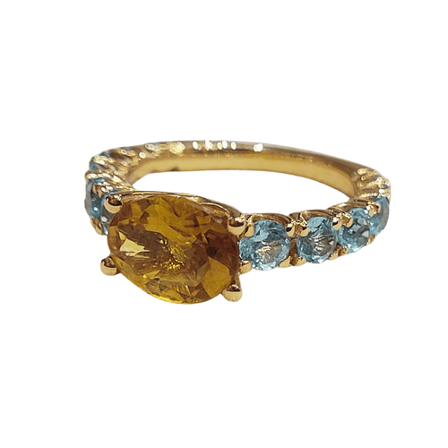 Bague 52 Bague - Citrine et topazes en or rose 18 carats 58 Facettes S338