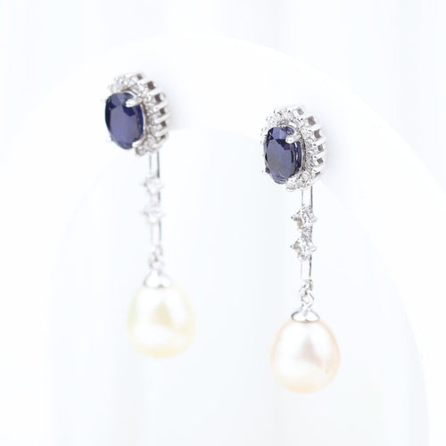 Montre Pendientes convertibles en or blanc 18K avec saphirs, diamants et perle 58 Facettes 138512