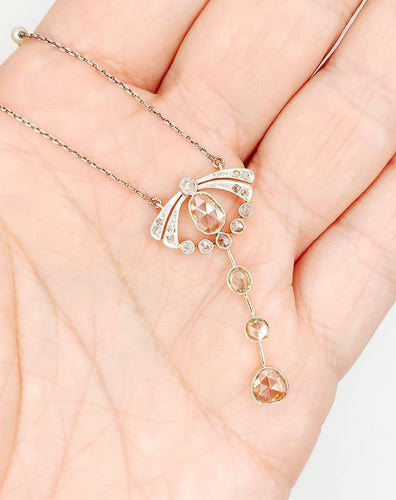 Collier Art déco - Collier en or 18k, platine, argent, diamants taille rose et perles de culture 58 Facettes A06839