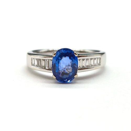 Bague 56 Bague en or blanc 18 carats avec saphir et diamants 58 Facettes BO/260021
