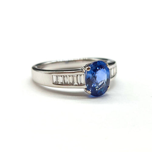 Bague 56 Bague en or blanc 18 carats avec saphir et diamants 58 Facettes BO/260021