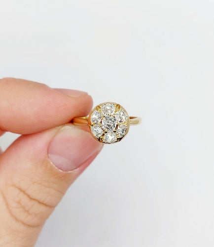 Bague 55.5 Bague marguerite antique en or 18k et diamants taille ancienne (circa 1900) 58 Facettes A06842
