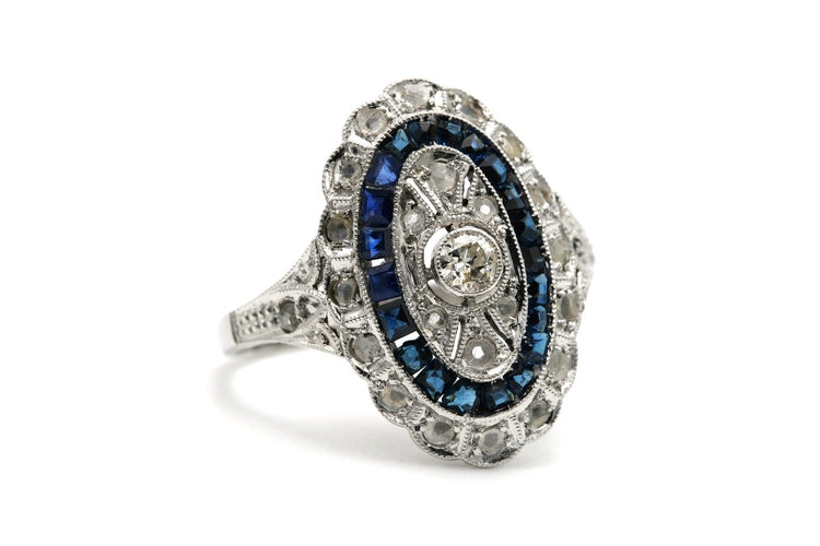 Bague 49 Bague Art déco en or blanc 18 carats, saphirs et diamants 58 Facettes 23292