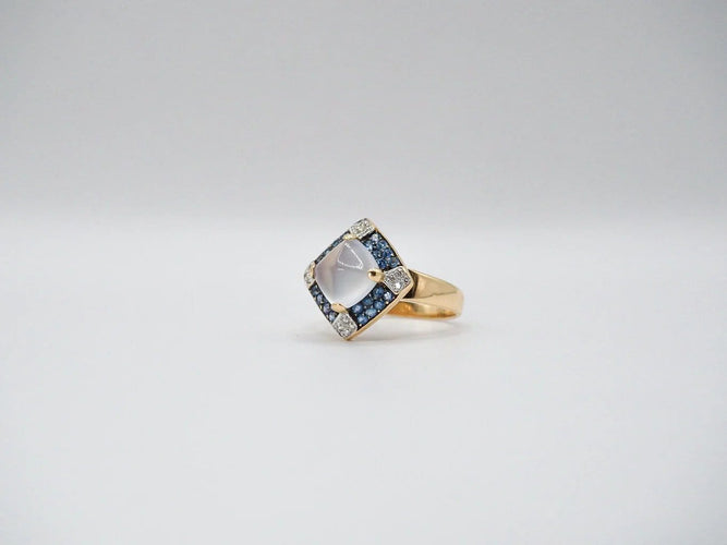 Bague 58 Bague or jaune quartz saphirs et diamants 58 Facettes 5081