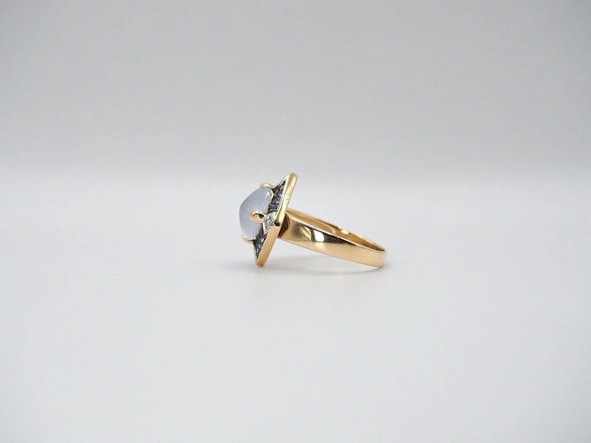 Bague 58 Bague or jaune quartz saphirs et diamants 58 Facettes 5081