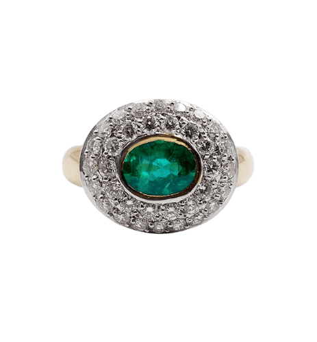 Bague 55.5 Bague vintage en or 18k et platine avec émeraude et diamants 58 Facettes A06849