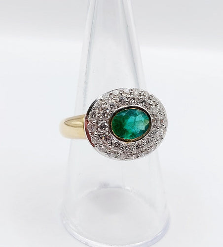 Bague 55.5 Bague vintage en or 18k et platine avec émeraude et diamants 58 Facettes A06849
