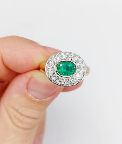 Bague 55.5 Bague vintage en or 18k et platine avec émeraude et diamants 58 Facettes A06849