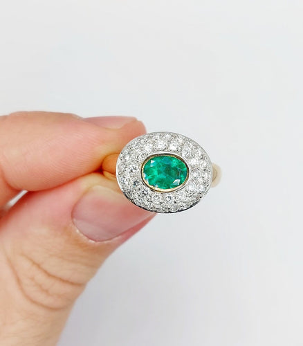 Bague 55.5 Bague vintage en or 18k et platine avec émeraude et diamants 58 Facettes A06849