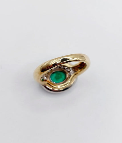Bague 55.5 Bague vintage en or 18k et platine avec émeraude et diamants 58 Facettes A06849