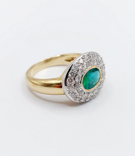 Bague 55.5 Bague vintage en or 18k et platine avec émeraude et diamants 58 Facettes A06849