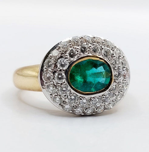 Bague 55.5 Bague vintage en or 18k et platine avec émeraude et diamants 58 Facettes A06849
